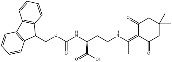 (2S)-4-[[1-(4,4-二甲基-2,6-二氧代环己亚基)乙基]氨基]-2-[[(9H-芴-9-基甲氧基)羰基]氨基]丁酸, 235788-61-1, 结构式