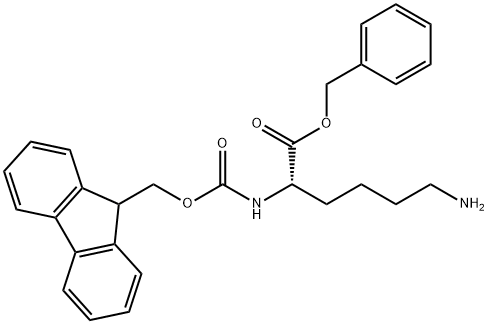 苄基 2-(((9H-芴-9-基)甲氧基)羰基氨基)-6-氨基己酸酯 结构式