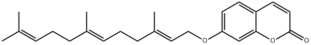 7-[[(2E,6E)-3,7,11-トリメチル-2,6,10-ドデカトリエニル]オキシ]-2H-1-ベンゾピラン-2-オン 化学構造式