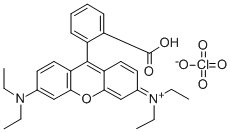 9-(2-carboxyphenyl)-3,6-bis(diethylamino)xanthylium perchlorate Struktur