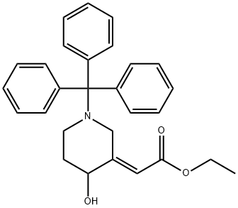 RAC- (2E)-3-[(エトキシカルボニル)メチレン]-1-トリチル-4-ピペリジノール 化学構造式