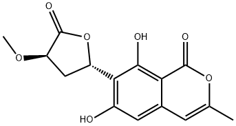 6,8-ジヒドロキシ-3-メチル-7-[(2S,4R)-テトラヒドロ-4-メトキシ-5-オキソフラン-2-イル]-1H-2-ベンゾピラン-1-オン 化学構造式