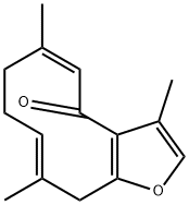 (5Z,10E)-8,11-ジヒドロ-3,6,10-トリメチルシクロデカ[b]フラン-4(7H)-オン 化学構造式