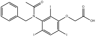 [3-(N-ベンジルアセチルアミノ)-2,4,6-トリヨードフェニルオキシ]酢酸 化学構造式