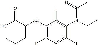2-[3-(N-エチルアセチルアミノ)-2,4,6-トリヨードフェノキシ]吉草酸 化学構造式