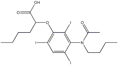 2-[[3-(N-ブチルアセチルアミノ)-2,4,6-トリヨードフェニル]オキシ]ヘキサン酸 化学構造式