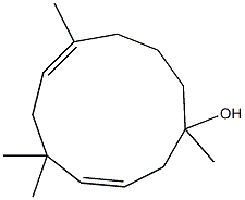 [3E,7E,(-)]-1,5,5,8-テトラメチル-3,7-シクロウンデカジエン-1-オール 化学構造式