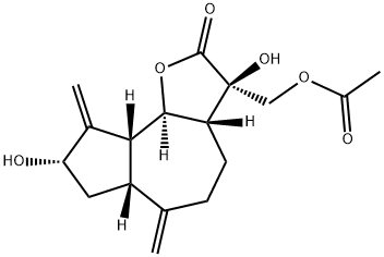 [[(3R,3aβ,6aβ,9aβ,9bα)-ドデカヒドロ-2-オキソ-3,8α-ジヒドロキシ-6,9-ビス(メチレン)アズレノ[4,5-b]フラン]-3-イル]メチル=アセタート 化学構造式