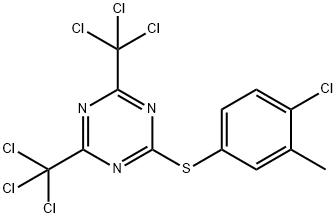 2-[(4-クロロ-3-メチルフェニル)チオ]-4,6-ビス(トリクロロメチル)-1,3,5-トリアジン 化学構造式
