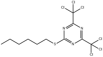 2-ヘキシルチオ-4,6-ビス(トリクロロメチル)-1,3,5-トリアジン 化学構造式