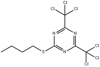 2-(ブチルチオ)-4,6-ビス(トリクロロメチル)-1,3,5-トリアジン 化学構造式