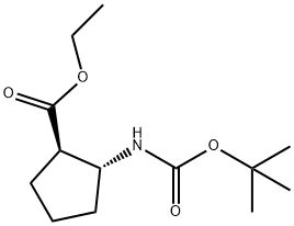 Cyclopentanecarboxylic acid, 2-[[(1,1-dimethylethoxy)carbonyl]amino]-, ethyl ester, (1R,2R)- Struktur