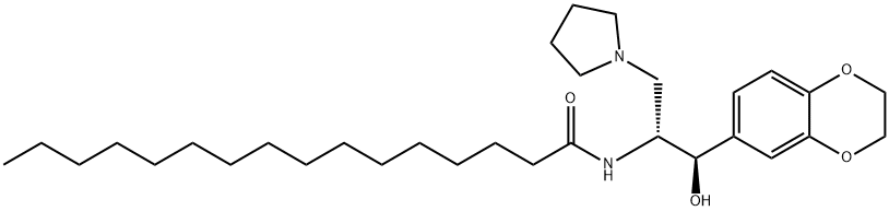 Hexadecanamide, N-[(1R,2R)-2-(2,3-dihydro-1,4-benzodioxin-6-yl)-2-hydroxy-1-(1-pyrrolidinylmethyl)ethyl]- Structure