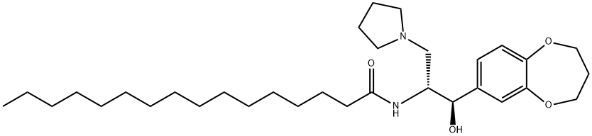N-[(1R,2R)-2-(3,4-二氢-2H-1,5-苯并二噁英-7-基)-2-羟基-1-(1-吡咯烷甲基)乙基]-十六酰胺, 245329-79-7, 结构式