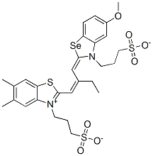 hydrogen-2-[2-[[5-methoxy-3-(3-sulphonatopropyl)-3H-benzoselenazol-2-ylidene]methyl]but-1-enyl]-5,6-dimethyl-3-(3-sulphonatopropyl)benzothiazolium  Struktur