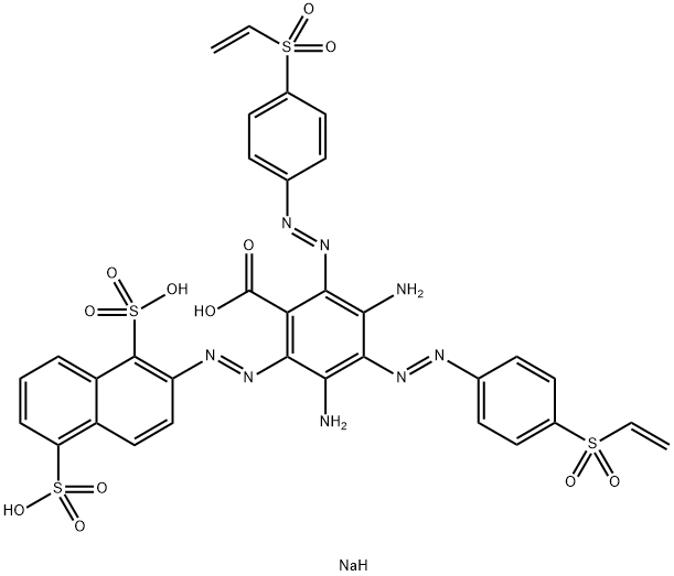 3,5-Diamino-2-[(1,5-disulfo-2-naphthalenyl)azo]-4,6-bis[[4-(ethenyl sulfonyl)phenyl]azo]-benzoic acid sodium salt 化学構造式