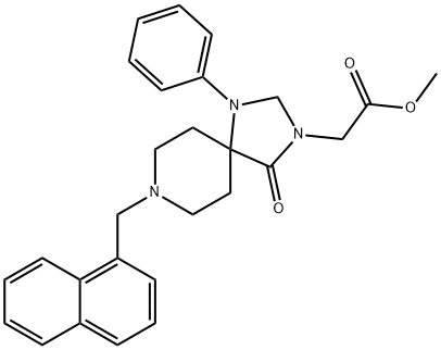 1-フェニル-4-オキソ-8-(1-ナフチルメチル)-1,3,8-トリアザスピロ[4.5]デカン-3-酢酸メチル 化学構造式