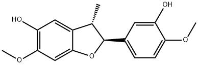 [2S,3S,(-)]-2,3-ジヒドロ-2-(3-ヒドロキシ-4-メトキシフェニル)-6-メトキシ-3-メチルベンゾフラン-5-オール 化学構造式