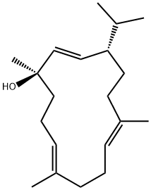 (1R,4E,8E,12S,13E)-1,5,9-トリメチル-12-イソプロピルシクロテトラデカ-4,8,13-トリエン-1-オール 化学構造式