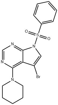 7-BENZENESULFONYL-5-BROMO-4-PIPERIDIN-1-YL-7H-PYRROLO[2,3-D]PYRIMIDINE,252723-23-2,结构式