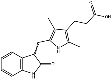 3-[2,4-dimethyl-5-[(E)-(2-oxo-1H-indol-3-ylidene)methyl]-1H-pyrrol-3-yl]propanoic acid Structure