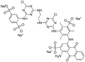 p-Benzenedisulfonic acid, 2-[[4-[[2-[[4-[3-[(4-amino-3-sulfo-1-anthraquinonyl)amino]-2,4,6-trimethyl-5-sulfoanilino]-6-chloro-s-triazin-2-yl]amino]ethyl]amino]-6-chloro-s-triazin-2-yl]amino]-, tetrasodium salt,25505-87-7,结构式