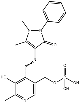 2-Methyl-3-hydroxy-4-(1-phenyl-2,3-dimethyl-5-oxo-3-pyrazolin-4-yl)iminomethyl-5-(phosphinyloxymethyl)pyridine Structure