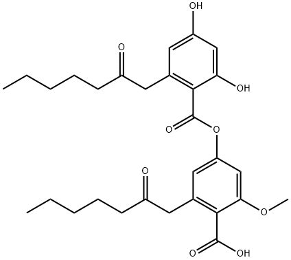 2-Methoxy-4-[2-(2-oxoheptyl)-4,6-dihydroxybenzoyloxy]-6-(2-oxoheptyl)benzoic acid,25556-24-5,结构式