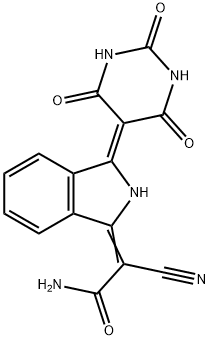 2-シアノ-2-[[2,3-ジヒドロ-3-[2,4,6(1H,3H,5H)-トリオキソピリミジン-5(2H)-イリデン]-1H-イソインドール]-1-イリデン]アセトアミド 化学構造式