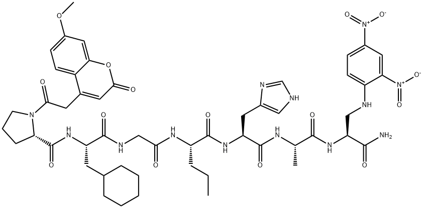 MCA-PRO-BETA-CYCLOHEXYL-ALA-GLY-NVA-HIS-ALA-DAP(DNP)-NH2 Struktur