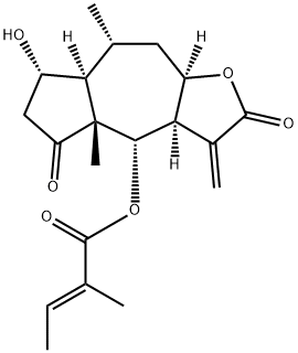 2-Methyl-2-butenoic acid dodecahydro-7-hydroxy-4a,8-dimethyl-3-methylene-2,5-dioxoazuleno[6,5-b]furan-4-yl ester Struktur
