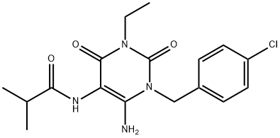 Propanamide,  N-[6-amino-1-[(4-chlorophenyl)methyl]-3-ethyl-1,2,3,4-tetrahydro-2,4-dioxo-5-pyrimidinyl]-2-methyl-,257939-29-0,结构式