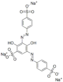 2,4-ジヒドロキシ-3,5-ビス[(4-スルホフェニル)アゾ]ベンゼンスルホン酸三ナトリウム 化学構造式