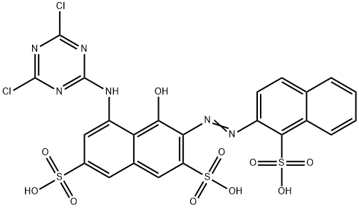 5-[(4,6-dichloro-1,3,5-triazin-2-yl)amino]-4-hydroxy-3-[(1-sulpho-2-naphthyl)azo]naphthalene-2,7-disulphonic acid 结构式