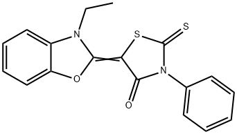 5-(3-ethyl-(3H)-benzoxazol-2-ylidene)-3-phenyl-2-thioxothiazolidin-4-one Struktur