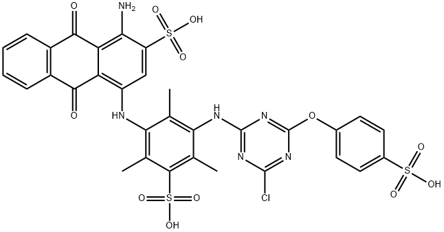 1-amino-4-[[3-[[4-chloro-6-(4-sulphophenoxy)-1,3,5-triazin-2-yl]amino]-2,4,6-trimethyl-5-sulphophenyl]amino]-9,10-dihydro-9,10-dioxoanthracene-2-sulphonic acid Structure