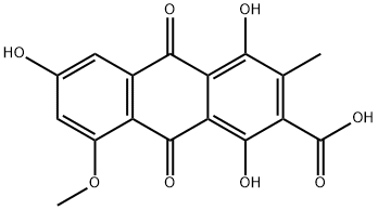 9,10-Dihydro-1,4,6-trihydroxy-8-methoxy-3-methyl-9,10-dioxo-2-anthracenecarboxylic acid Structure