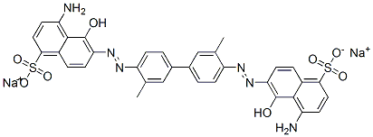 6,6'-[(3,3'-ジメチル-1,1'-ビフェニル-4,4'-ジイル)ビス(アゾ)]ビス[4-アミノ-5-ヒドロキシ-1-ナフタレンスルホン酸]二ナトリウム 化学構造式