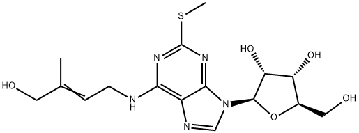 N-(4-ヒドロキシ-3-メチル-2-ブテニル)-2-(メチルチオ)アデノシン 化学構造式