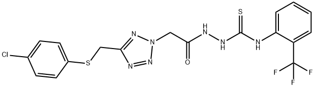 N1-[2-(TRIFLUOROMETHYL)PHENYL]-2-[2-(5-{[(4-CHLOROPHENYL)THIO]METHYL}-2H-1,2,3,4-TETRAAZOL-2-YL)ACETYL]HYDRAZINE-1-CARBOTHIOAMIDE Struktur