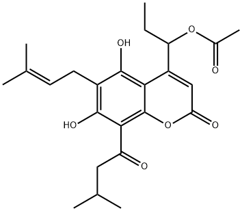 4-(1-Acetoxypropyl)-5,7-dihydroxy-6-(3-methyl-2-butenyl)-8-(3-methylbutyryl)-2H-1-benzopyran-2-one|