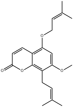 7-メトキシ-8-(3-メチル-2-ブテニル)-5-[(3-メチル-2-ブテニル)オキシ]-2H-1-ベンゾピラン-2-オン 化学構造式