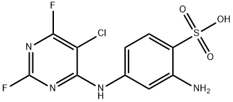2-amino-4-[(5-chloro-2,6-difluoro-4-pyrimidinyl)amino]benzenesulphonic acid Struktur