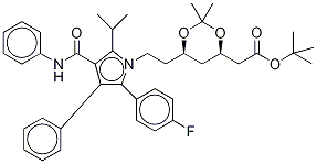 (6-2-[3-(4-Phenylcarbamoyl-5-(4-fluoro-phenyl)-2-isopropyl-4-phenyl-D5-pyrrol-1-yl]-ethyl-2,2-dimethyl-[1,3]-dioxane-4-yl)-acetic Acid, tert-Butyl Ester Struktur