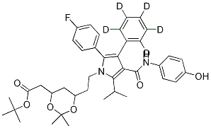 (6-2-[2-(4-Fluoro-phenyl)-4-(4-hydroxy-phenylcarbamoyl)-5-isopropyl-3-phenyl-D5-pyrrol-1-yl]-ethyl-2,2-dimethyl-[1,3]-dioxane-4-yl)-acetic Acid, tert-Butyl Ester Structure