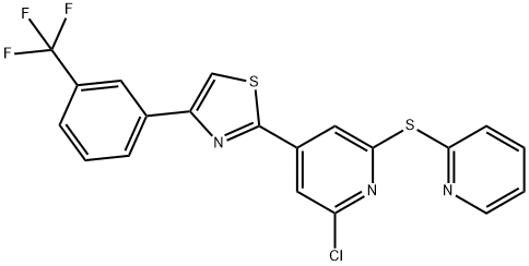 2-[2-CHLORO-6-(2-PYRIDYLTHIO)-4-PYRIDYL]-4-[3-(TRIFLUOROMETHYL)PHENYL]-1,3-THIAZOLE 化学構造式