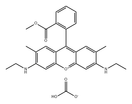 3,6-bis(ethylamino)-9-[o-(methoxycarbonyl)phenyl]-2,7-dimethylxanthylium hydrogen carbonate 结构式
