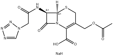 sodium (6R-trans)-3-(acetoxymethyl)-8-oxo-7-(1H-tetrazol-1-ylacetamido)-5-thia-1-azabicyclo[4.2.0]oct-2-ene-2-carboxylate Struktur