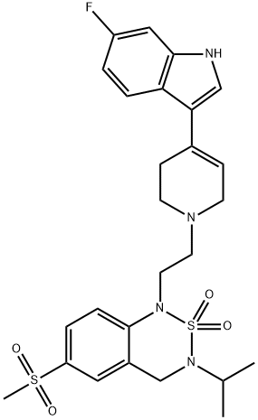 1-[2-[4-(6-フルオロ-1H-インドール-3-イル)-3,6-ジヒドロピリジン-1(2H)-イル]エチル]-3-イソプロピル-6-(メチルスルホニル)-3,4-ジヒドロ-1H-2,1,3-ベンゾチアジアジン2,2-ジオキシド 化学構造式