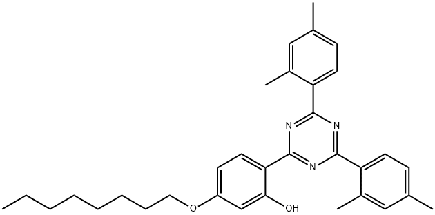 2-[4,6-ジ(2,4-キシリル)-1,3,5-トリアジン-2-イル]-5-オクチルオキシフェノ-ル 化学構造式